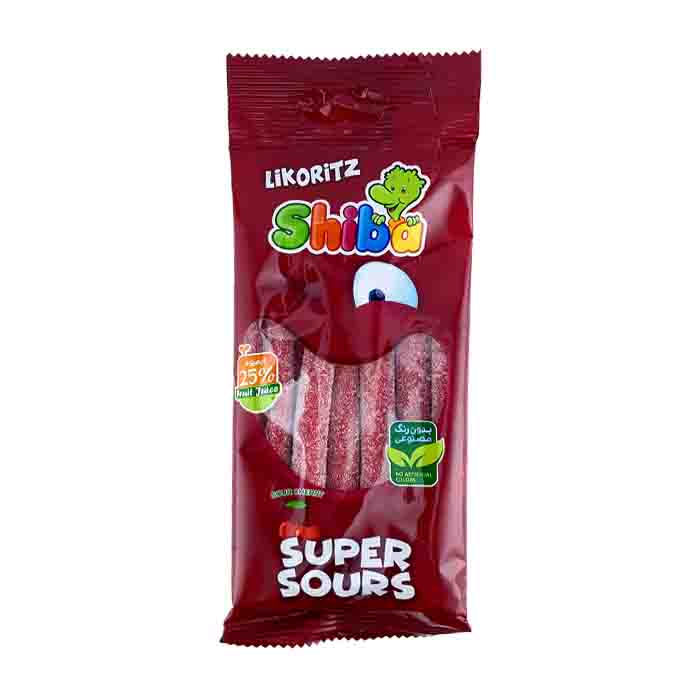 عکس اصلی پاستیل 90 گرمی شیبا مدل لیکورتیز (likoritz) با طعم آلبالو